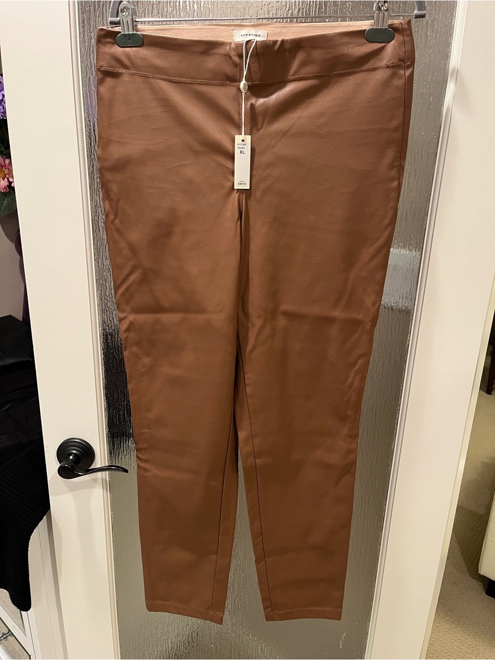 Max Studio Brown Slim Leather-Effect Pants